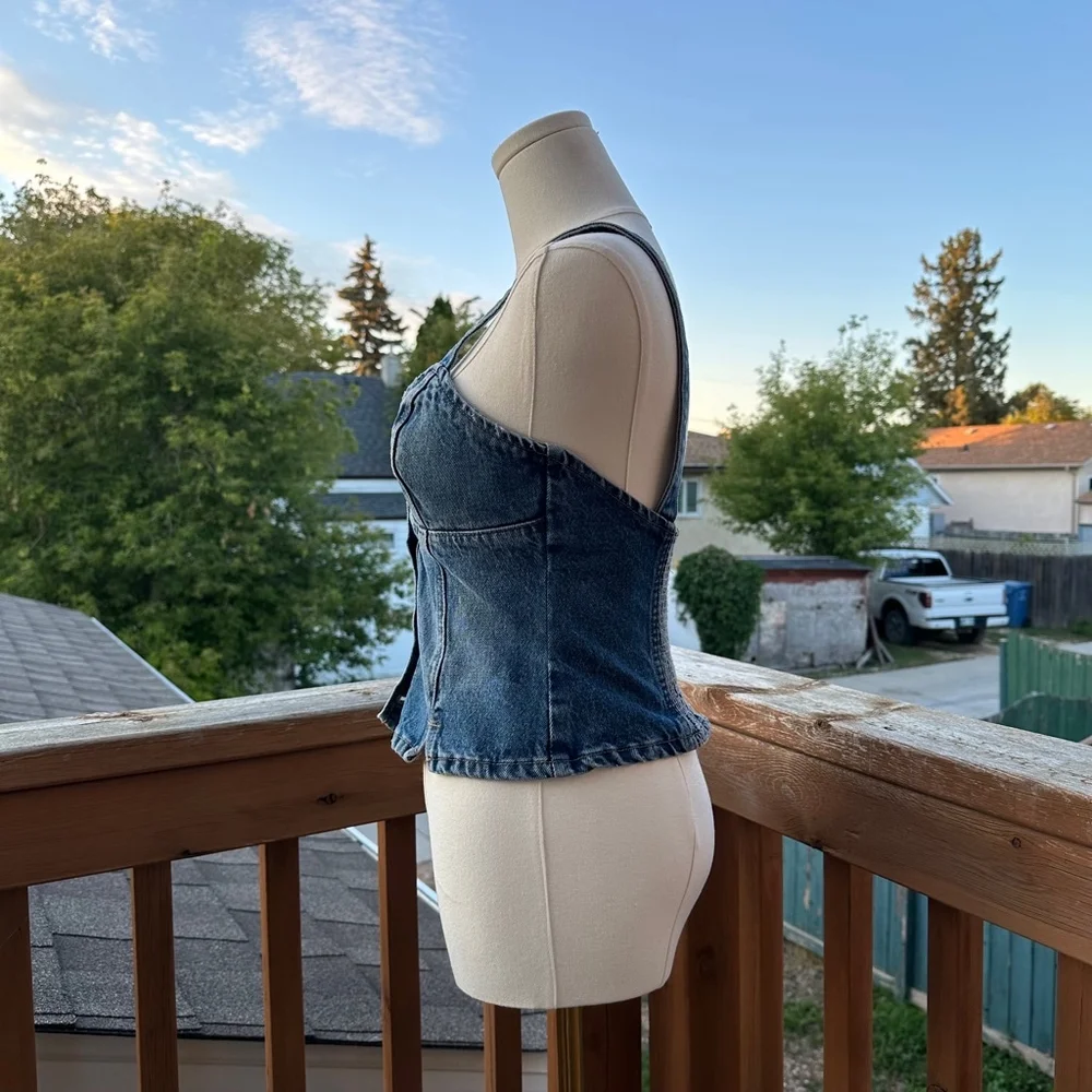 Women's Zara Blue Denim Vest Tank Top Smock Detail Women XS - Picture 5 of 12